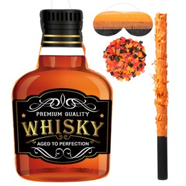 Panelee Adult Piñata with Stick Tassel Blindfold Confetti Beer Mug Piñata Champagne Whisky Tequila Bottle Piñata Set for Adult Women Men Bachelor Birthday Wedding Anniversary Party(Whisky)