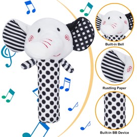 Yorgewd 2 Pack Baby Rattle Toys 0-6 Months, Newborn Black and White Sensory Toys Sensory Plush Soft Toy for Babies Boys Girls Toddlers 0-12 Months