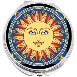 NewCharms Smiling Sun Celestial Design Compact with Mirrors - Perfect Pocket and Purse Size Folding Mirror for Applying Make Up Anywhere