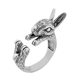 OIDIMS Unique Rabbit Statement Biker Rings for Women Men Cute Animal Pet Open Adjustable Stacking Bunny Ring Wrap Thumb Expandable Vintage Style Funny Comfort Fit Easter Party Friendship Jewelry