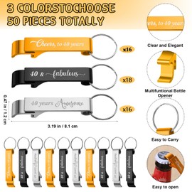SiliFine 50 Sets 40th Birthday Party Favors for Guests Include Birthday Beer Opener Keychain Cheers to 40 Bottle Opener Keychain with Thank You Cards and Gift Bag for Party Birthday Wedding Gifts