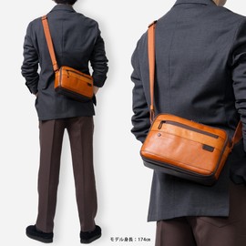 Doubles BZN-7025 Men's Shoulder Bag, Genuine Leather, Small, A5 Storage, Cowhide Leather, Camel
