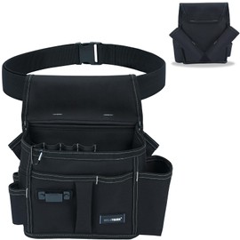 MELOTOUGH Electrician Tool Pouch with Belt,Tool Bag,Tool Pouch with Belt Clip,Adjustable 2-Inch Belt for Electrician,Carpenter,Construction,Durable Canvas Construction,BLK