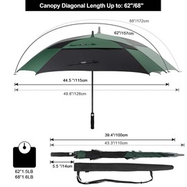 G4Free Extra Large Golf Umbrella 68 inch Square Vented Windproof Auto Open Double Canopy Oversized Stick Umbrella