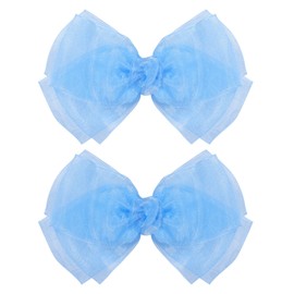 6-Inch Light Blue Organza Double Hair Bows with Alligator Clips Mesh Ribbon Bow Barrettes for Teens Toddler Flower Girls Women Gift Set of 2 for Weddings, Parties, Daily Use