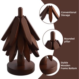 Walnut Wooden Tree Coasters, Wooden Trivets for Hot Dishes, Foldable Trivet Table Pad, Anti-scalding Heating Pads, Tree Coasters Set of 4, Creative Foldable Wood Placemats Home Decoration