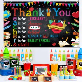 Ushinemi Teacher Appreciation Decorations Thank You Banner, Teachers Staffs Appreciation Week Party Supplies, 6 x 3.6 ft