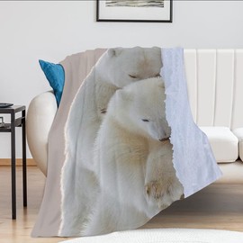 Cute Polar Bear Throw Blanket Super Soft Warm Fluffy Fleece Flannel Lovely Wild Animal Blanket Cozy Fuzzy Plush Bedding ​Blanket Gift Kids Boys Girls Teens Adults Couch Sofa 50''x60''