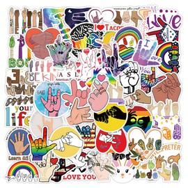 American Sign Language Stickers,52pcs ASL Stickers for Water Bottle, Bicycle, Motorcycle, Skateboard, Laptop, Luggage,Vinyl Waterproof,ASL Gifts