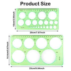 Ymapinc 2Pcs Circle Template for Drawing Drafting Geometric Circle Ruler for Painting Circle Round Drawing Templates Plastic Transparent Circle Drawing Tool for School Office Supplies