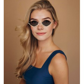 KENBO Retro Y2k Sunglasses for Women, 2025 Trendy Narrow Gold Semi-Rimless Sun Glasses 90s Sunnies Diamond -C1