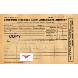 RMS Olympic wire message from Haddock-Smith, April 14, 1912 "All Boilers Lit!"