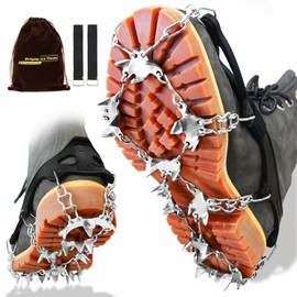 Crampons for Winter Hiking Boots,Upgrade 25 Spikes Traction Ice Cleats for Women Men Boots Shoe Ice Snow Grips Gift Package, Black Crampons Pour Bottes