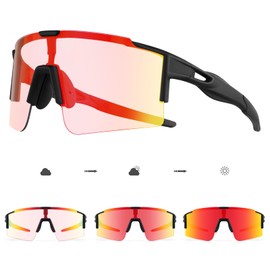 DUDUKING Cycling Glasses, Self-tinting Men Women, Sports Sunglasses, Sports Glasses, Photochromic for Road Bike, MTB, Baseball, Running, TR90 Frame, UV400 Protection (Red)