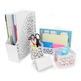 EasyPAG 5-Piece Desk Organizer and Accessories Set -Pencil Holder, Letter Sorter, File Holder,Business Card Holder and Sticky Note Holder,White