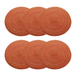 sourcing map 6pcs Round Braided Placemats 11.8" Non-Slip Round Table Mats for Dining Tables Washable Heat Insulation Woven Placemats Indoor Outdoor for Family Holiday Dinner, Orange