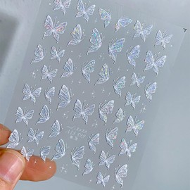 Aurora Shell Butterfly Nail Stickers White Butterflies Nail Sticker Jelly Relief Butterfly Nail Sticker Y2K Butterflies Nail Sticker Nails Nail Design Nail Accessories Nail Art Stickers Nail Art