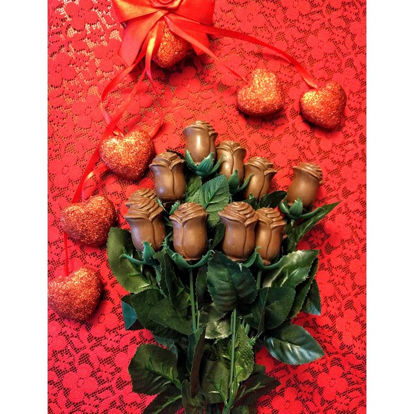 12 Long Stem Solid Milk Chocolate Roses by Lang's Chocolates