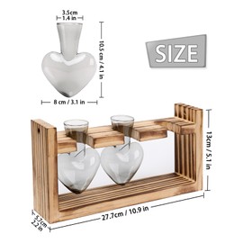 Plant Terrarium Propagation Stations Hydroponics Home Garden Decoration Gift for Women with Wooden Stand Heart Shaped Colored Glass Vase