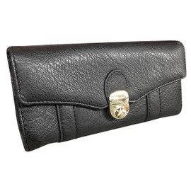 Eye Catch Ladies Faux Leather Twist Lock Purse Womens Multi Credit Card Coin Wallet Black