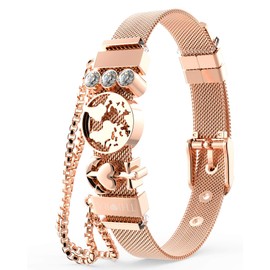 THIORA® - Bracelet with Charms, Pendant Charms, Rose Gold Silver Gold | Bracelet Bangle, Gift, Mesh Charm Bracelet Set Women, Classic Line, Stainless Steel, Summer Dream - Rose Gold
