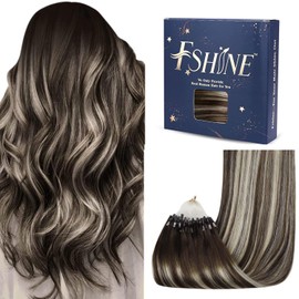 Fshine Micro Beads Hair Extensions 18 Inch Human Hair Invisible Extensions Micro Links Hair Darkest Brown to Platinum Blonde and Brown Ombre Remy Hair Extensions 1g/strand Micro Beads Extensions 50g