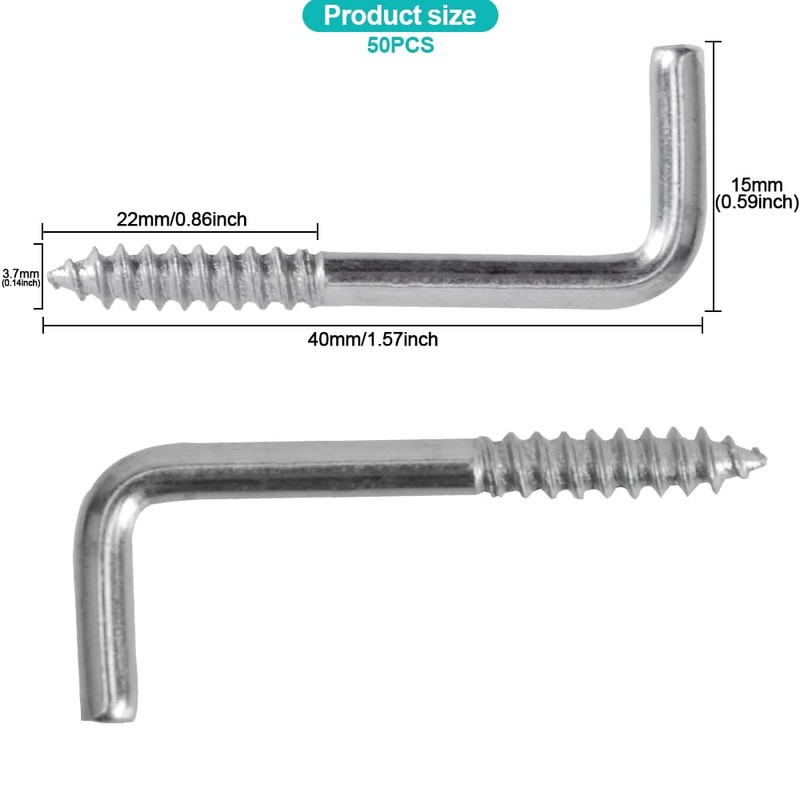 YXQ 50pcs Square Bend Hooks,M3.7-40x15mm Self-Tapping L Shape Right Angle