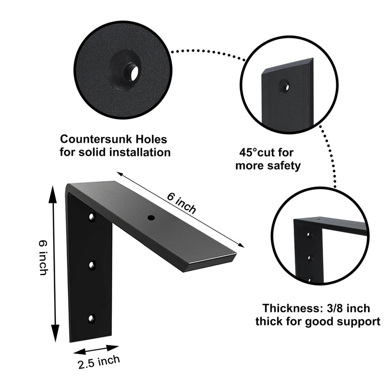 Countertop Support Bracket 2 Pack 6 inch Heavy Duty 3/8"