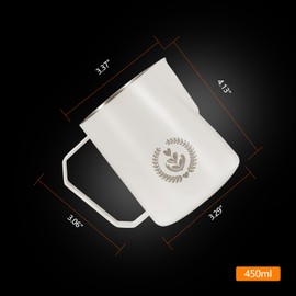 MUVNA Espresso Milk Pitcher, Steaming Pitcher, 450ml / 15.4oz Milk Frothing Jug, Sharp Spout Latte Art Pitcher with Wide Thick Handle (White)