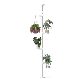 Hershii 4-Tier Indoor Plant Stand Tension Pole Corner Standing Shelf Adjustable Stands for Flower Pots Windowsill Bathroom Vanity Display Rack - Ivory