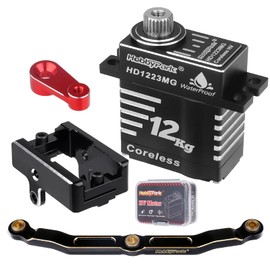 HobbyPark Waterproof for TRX4M Servo 12kg High Torque Aluminum Coreless Motor with Servo Mount Bracket & Arm & Steering Link Set Metal Gear Digital Steering Servo fit 1/18 Crawler Car Upgrades Parts