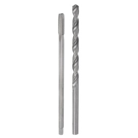 sourcing map Tap & Bit Sets, M8 x 1.25 H2 Straight Flute Machine Thread Milling Tap 150mm Extra Long, 8mm High Speed Steel (HSS) Twist Drill Bit