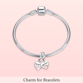 Annmors Jewellery Charm Family Hearts Pendant S925 Sterling Silver Bracelet Bead with Cubic Zirconia for European Bracelets Necklace, Mother's Day Jewellery Gift Christmas for Men and Women, Silver