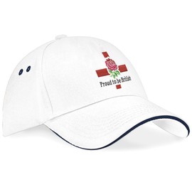 Purple Print House Embroidered Proud to be British Cap Red Rose Unisex Embroidery Baseball Hat for Men Women, One Size, Navy/White