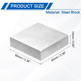 PATIKIL 60x60x15mm Steel Bench Block, Steel Block Metal Bench Block No Holes Matched Hardened Steel Flat 123 Blocks Precision Ground Milling for Jewelry Making Stamping Tool, Square
