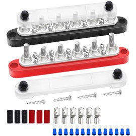 maierke 250A Bus Bar 12V Marine 1/4" Power Distribution Block Automotive Busbar Terminal Block,Battery Buss Bar (Pair, Red & Black) 6 x 1/4"+10 x #8 Screws Terminals