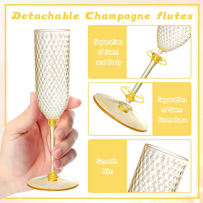 XUWAIDSGN 24 Pack Pink Detachable 2 piece Champagne Flutes 5.5
