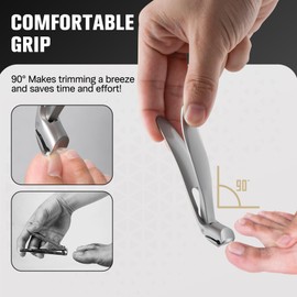 FERYES Angled Head Long Handled Toenail Clipper for Seniors - Large Wide Jaw Nail Clipper with Catcher for Thick Nails - Easier Trimming, Ergonomic Design
