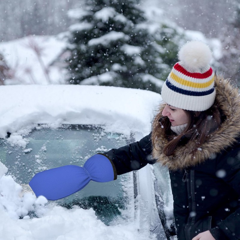 Ice Scraper with Gloves Thick Wool Gloves and Plastic Windshield
