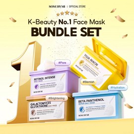 SOME BY MI K-Beauty No.1 Face Mask Bundle Set with Retinol Intense, Galactomyces Glutathione, Beta Panthenol, and Yuja Niacin Brightening Masks for Pore, Blemish, and Hydration Care.