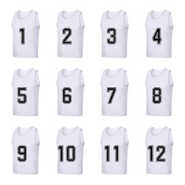 Saaifuu Set of 12 (1-12) Numbered Pinnies/Scrimmage Vest/Team Practice Jerseys for Children Youth Adult(White M)
