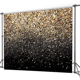 CYLYH 8X8ft Black and Gold Backdrop Glitter Backdrop Golden Spots Backdrop Vintage Background Graduation Prom Wedding Glitter Dot Party Decor