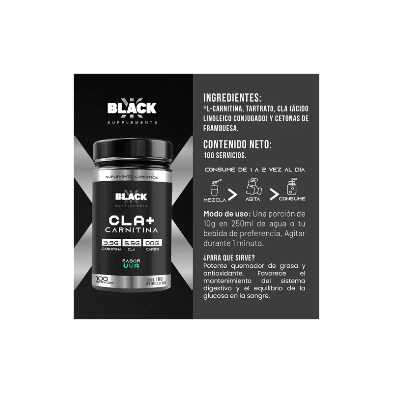 Cla Carnitina 100 1kg Black Supplements Servicios Sabores