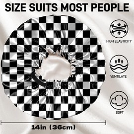 BHAHB 2PCS Satin Hair Bonnet Silk Bonnet for Sleeping Adjustable Double Layer Elastic Reusable Hair Caps Cute Aesthetic for Women Girls-Checkered