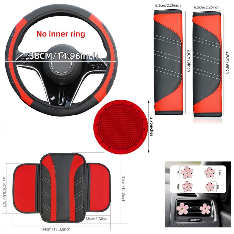 10PCS Car Interior Accessories Sets,Steering Wheel Cover, Seat Belt Cover