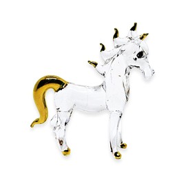 Mr_air_thai_Glass_Blown Tiny 2" Long Clear Gold Standing Horse Figurine - Miniature Hand Blown Painted Glass Horses Stallion Mare Foal Pony Animals Crystal Decorative Collectible Figures Décor Gifts