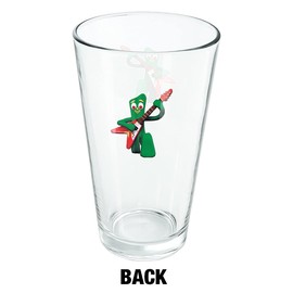 LOGOVISION Gumby Playing Guitar Rock And Roll 16 oz Pint Glass, Tempered Glass, Printed Design & A Perfect Fan Gift | Great for Cold Beverages, Soda, Water
