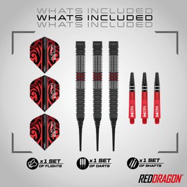 RED DRAGON Darts – Professional Player - Jonny Clayton Hiraeth - 90% Tungsten - 18g barrel / 20g Full Weight Soft tip Darts Set with Dart Flights and Dart Shafts (Stems)