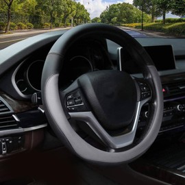 Valleycomfy Microfiber Leather Steering Wheel Cover Large-Size for F150 F250 F350 Ram 4Runner Tacoma Tundra Range Rover Model S X with 15 1/2 inches-16 inches Outer Diameter-Gray