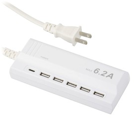 Ohm Denki SMP-U5C62E3-W 00-1229 OHM AC Charger, USB Tap, AC Charger, 3.9 ft (1.5 m), AC Charger, USB Power Tap, White